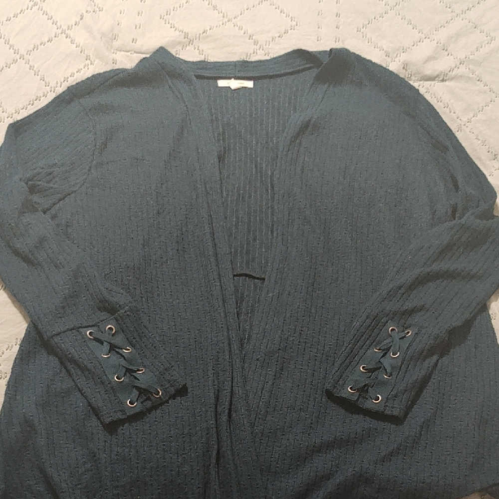 Maurices Teal Cardigan with Lace-Up Cuffs